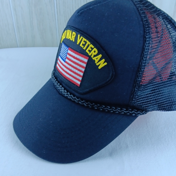 OTTO black snapback mesh Cold War Veteran American flag cord - Picture 3 of 9